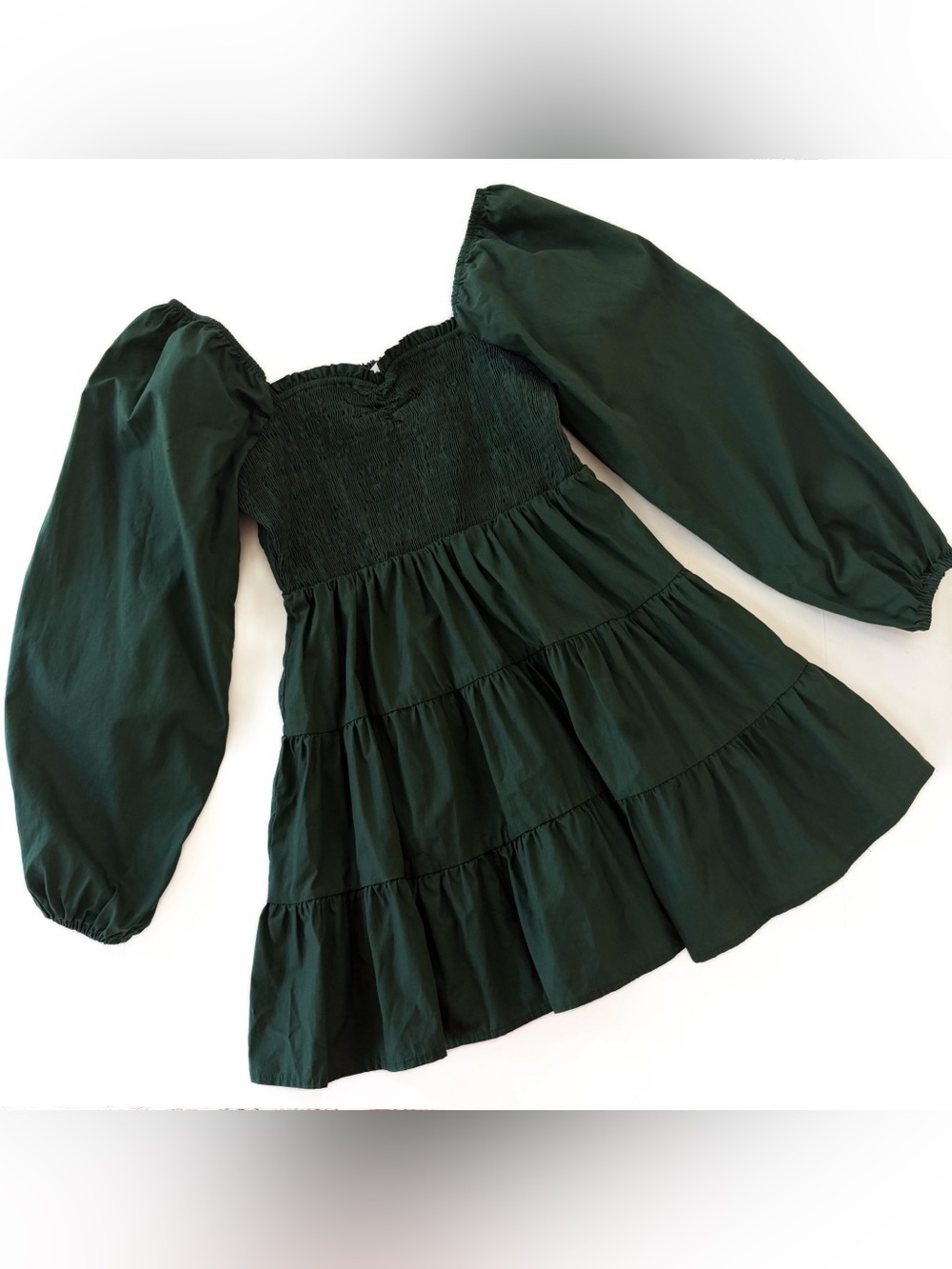 Altar’d State Dress Womens Small Green Puff Sleeve Smocked Tiered